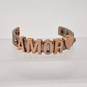 BCBGeneration Amor Love Heart Metallic Leather Cuff Bracelet